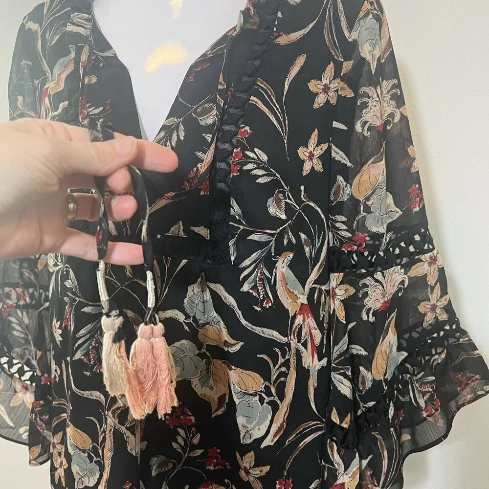 Anthropologie Maeve Odette Floral Peasant Blouse Size XS Bell Sleeves Lined - Picture 9 of 13